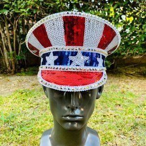 Blue Red USA / Uncle Sam Burning Man Captain Hat Music Festival Event Party Cap